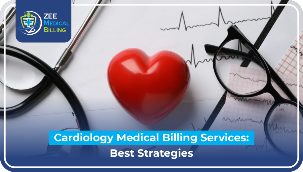 Cardiology Medical Billing Services Best Strategies - Zee Medical Billing With Stethoscope, Red Heart, Ecg Printout And Magnifying Glass On Medical Desk
