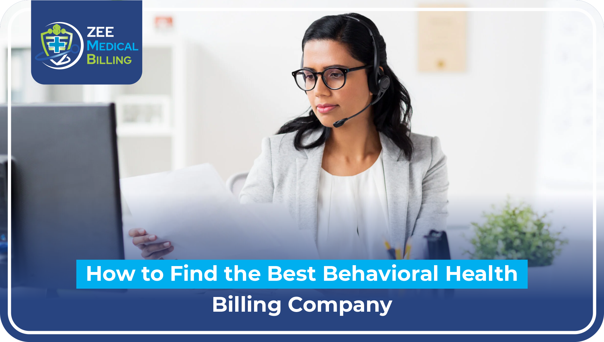 Best Behavioral Health Billing Company professional with headset working on computer - ZEE Medical Billing customer support specialist