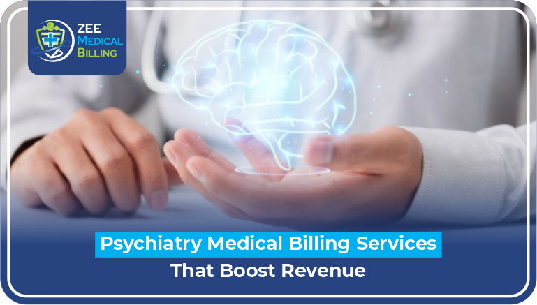Psychiatry Medical Billing Services That Boost Revenue Psychiatry Medical Billing Services Illustrated With Holographic Brain Image Representing Mental Health Revenue Optimization And Medical Coding