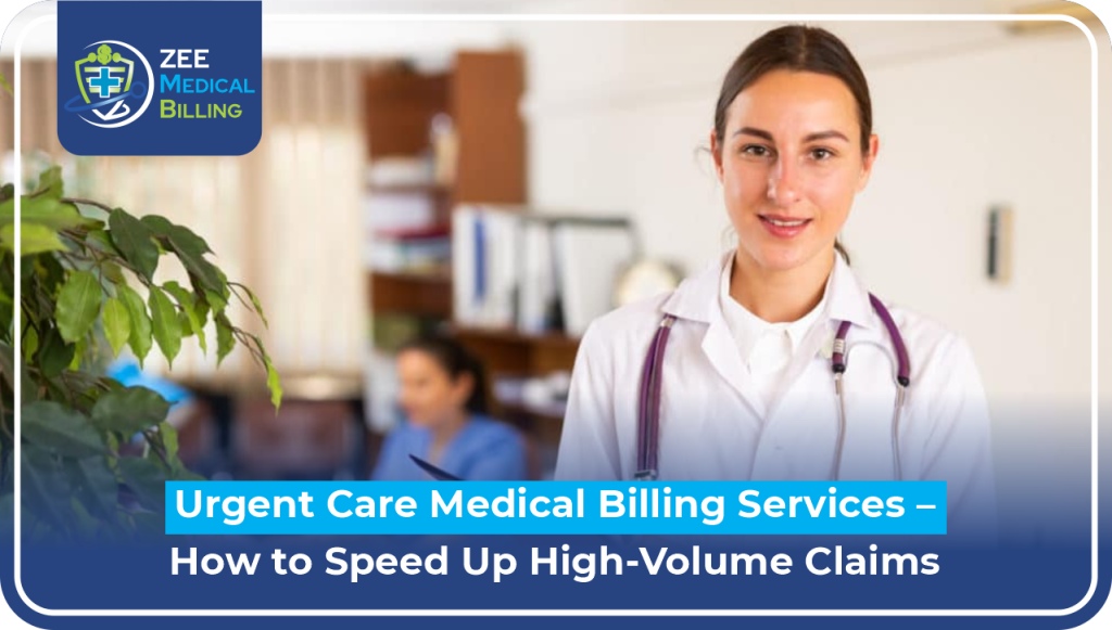 Urgent Care Medical Billing Services – How To Speed Up High-Volume Claims Urgent Care Medical Billing Services Professional Healthcare Worker With Stethoscope In Medical Office Representing Zee Medical Billing Expertise In Speeding Up High-Volume Claims Processing